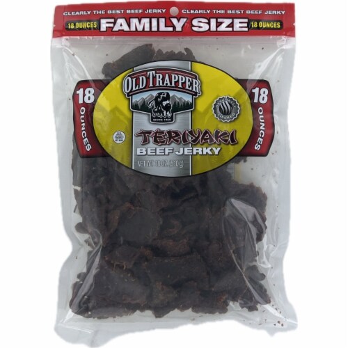 old trapper 18 oz Teriyaki beef jerky Perspective: front