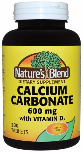 Nature's Blend Calcium Carbonate Tablets 600mg 200 Count Perspective: front