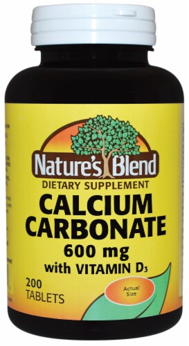 Nature's Blend Calcium Carbonate Tablets 600mg 200 Count Perspective: front