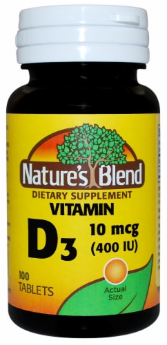 Nature's Blend Vitamin D3 Tablets 10mcg 100 Count Perspective: front