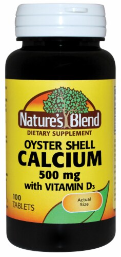 Nature's Blend Oyster Shell Calcium D3 Tablets 500mg 100 Count Perspective: front
