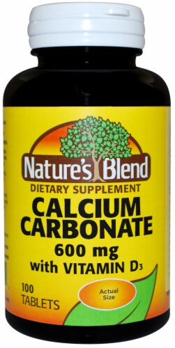 Nature's Blend 600mg Calcium Carbonate with Vitamin D3 Tablets Perspective: front