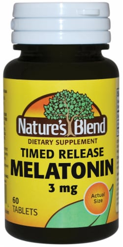 Nature's Blend Time Release Melatonin Tablets 3mg 60 Count Perspective: front