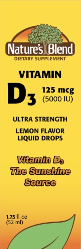 Nature's Blend Vitamin D3 Lemon Flavor Liquid Drops 125mcg Perspective: front
