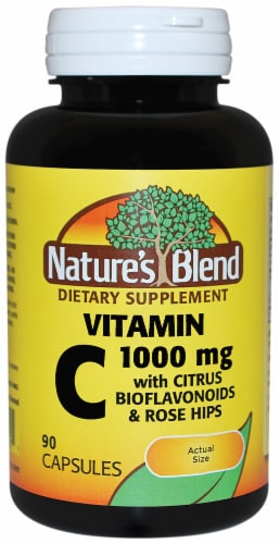 Nature's Blend Vitamin C with Citrus Bioflavonoids & Rose Hips Capsules 1000mg 90 Count Perspective: front