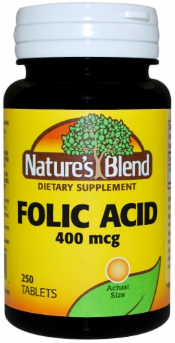 Nature's Blend 400mcg Folic Acid Tablets Perspective: front