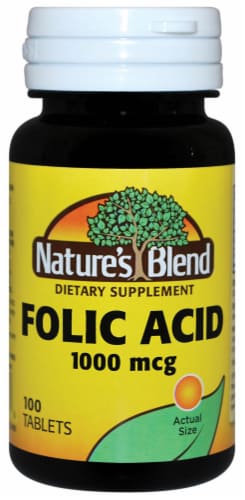 Nature's Blend 1000mcg Folic Acid Tablets Perspective: front