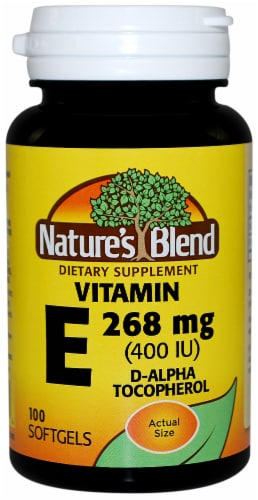 Nature's Blend Vitamin E D-Alpha Tocopherol Softgel 268mg 100 Count Perspective: front