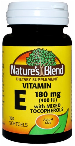 Nature's Blend Vitamin E Tocopherols Softgels 180mg 100 Count Perspective: front