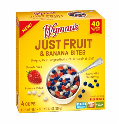 Wyman's Just Fruit Strawberries Maine Wild Blueberries & Banana Bites Perspective: front