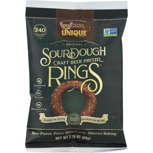 Unique Snacks SourDough Craft Beer Pretzel Ring,  2.12oz (Pack of 24) Perspective: front