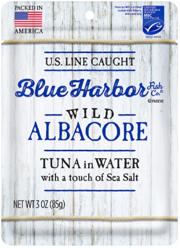 Blue Harbor Fish Co. Wild Albacore Tuna in Water with Sea Salt Pouch Perspective: front