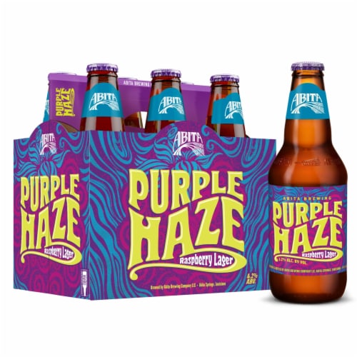 Abita Purple Haze Raspberry Lager Craft Beer Bottles Perspective: front