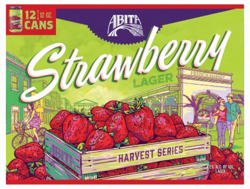 Abita Harvest Strawberry Lager Cans Perspective: front