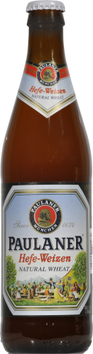 Paulaner® Hefe-Weizen Beer Single Bottle Perspective: front