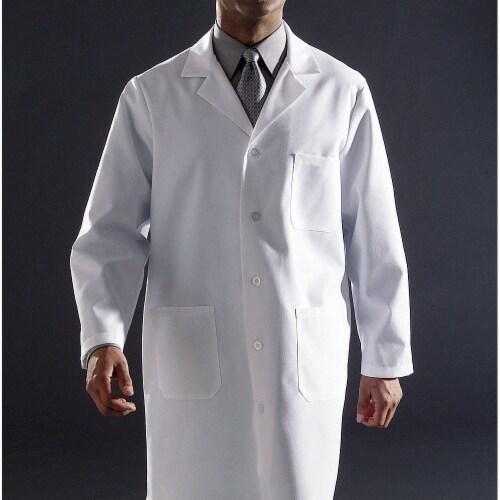 Sim Supply Collared Lab Coat,White,Unisex,39 In. L  MDT12WHT52E Perspective: front