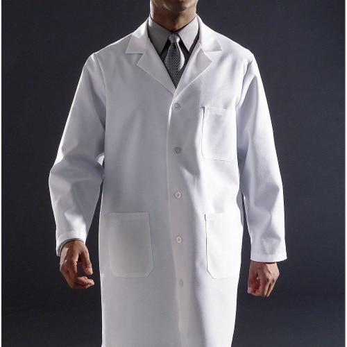 Sim Supply Collared Lab Coat,White,39 In. L,Unisex  MDT12WHT54E Perspective: front
