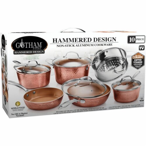 Gotham Steel Hammered Design Nonstick Aluminum Cookware Set Perspective: front