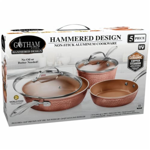 Gotham Steel Hammered Cookware Set - Copper Perspective: front