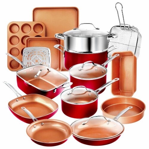 Gotham Steel® Diamond Red Cookware and Bakeware Set Perspective: front
