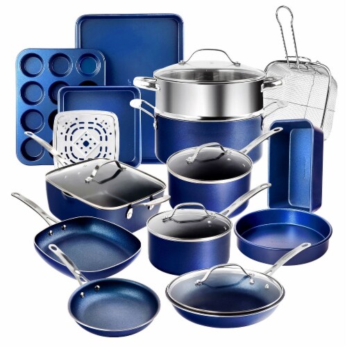 Granite Stone Diamond™ Blue Nonstick Cookware Set Perspective: front