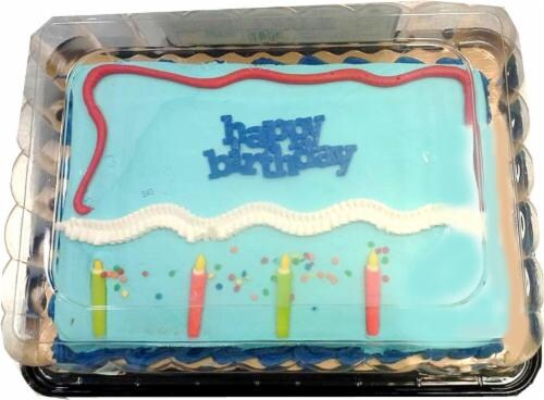 Bakery Fresh Goodness Happy Birthday Decorated White Sheet Cake Perspective: front