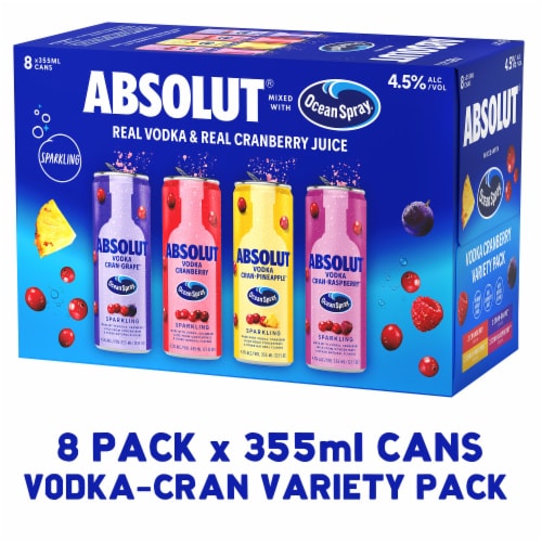 Absolut® Vodka + Ocean Spray® Sparkling Cocktail Variety Pack, 8 cans / 355  mL - Kroger