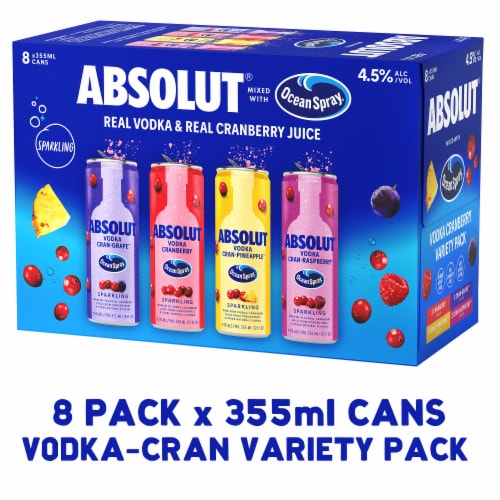 Absolut + Ocean Spray Ready To Drink Vodka Cocktail Variety Pack Cans Perspective: front