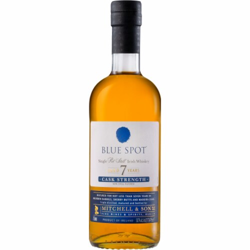 Blue Spot Aged 7 Years Cask Strength Single Pot Still Irish Whiskey Perspective: front