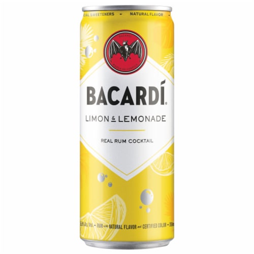 Bacardi Limon & Lemonade Real Rum Ready to Drink Cocktail Single Can Perspective: front