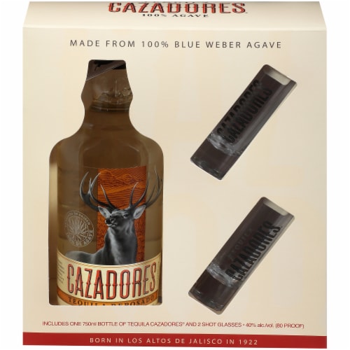 Cazadores® Tequila Reposado and Shot Glasses Perspective: front