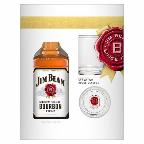 Jim Beam Kentucky Straight Bourbon Whiskey with two Rocks Glasses, 750 ml -  Kroger