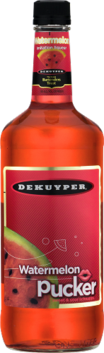 DeKuyper Watermelon Pucker Sweet & Sour Schnapps Single Bottle Perspective: front
