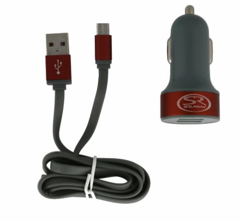 Solaray Dual USB Adapter and Micro Cable Car Charger Perspective: front