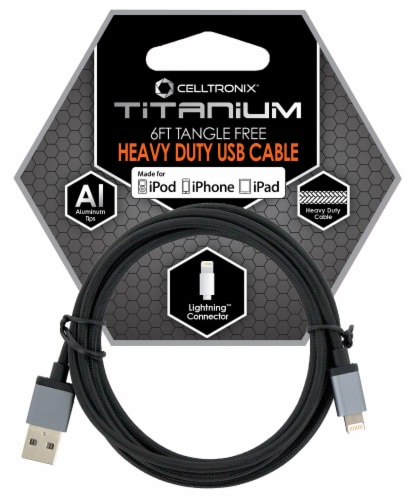 Celltronix Titanium Heavy Duty USB to Lightning Cable - Black Perspective: front