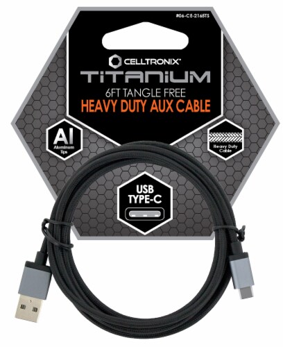 Celltronix Titanium Heavy Duty USB Type C Aux Cable - Black Perspective: front