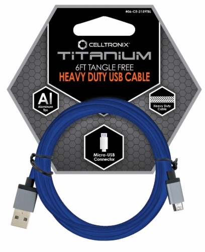 Celltronix Titanium Heavy Duty Micro USB Cable - Blue Perspective: front