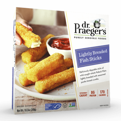 Dr. Praeger's Lightly Breaded Fish Sticks Perspective: front