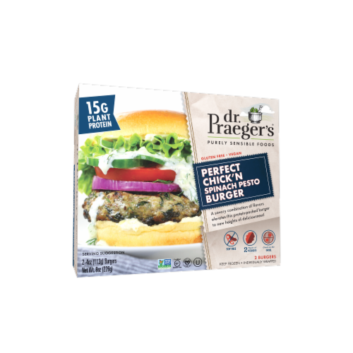 Dr. Praeger's Perfect Chick'N Spinach Pesto Burger Perspective: front