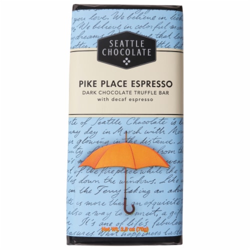 Seattle Chocolate Pike Place Espresso Dark Chocolate Truffle Candy Bar Perspective: front