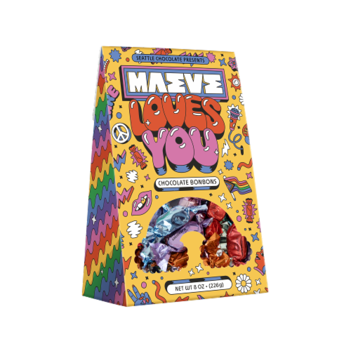 Seattle Chocolate Presents Maeve Loves You Chocolate Bonbons Candy Bag Perspective: front
