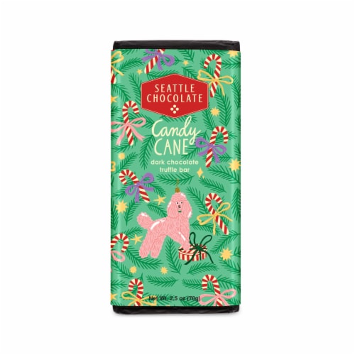 Seattle Chocolate Holiday Candy Cane Dark Chocolate Truffle Candy Bar Perspective: front