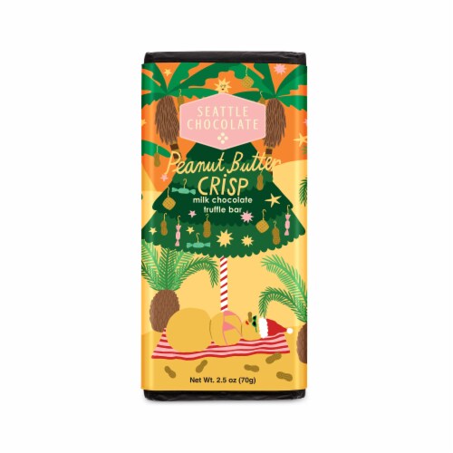 Seattle Chocolate Holiday Peanut Butter Crisp Milk Chocolate Truffle Bar Perspective: front