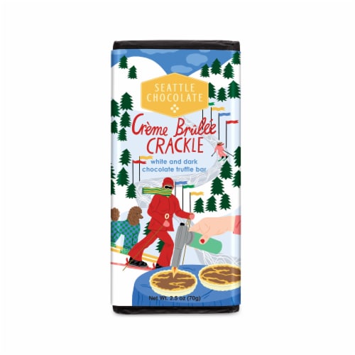 Seattle Chocolate Creme Brulee Crackle White & Dark Chocolate Truffle Holiday Candy Bar Perspective: front