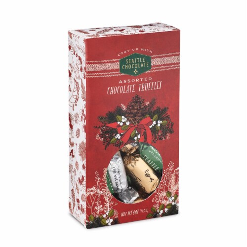 Seattle Chocolate Holiday Assorted Chocolate Truffles Candy Box Perspective: front