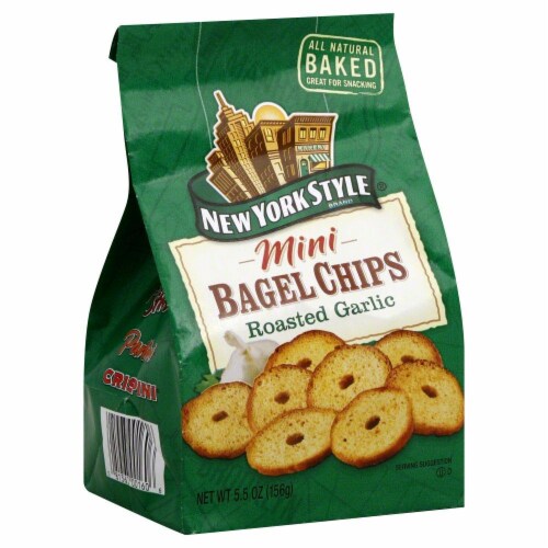 New York Style Mini Roasted Garlic Bagel Chips Perspective: front
