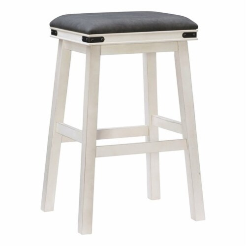 Linon Serrano 30  Wood Backless Barstool in Off White Perspective: front