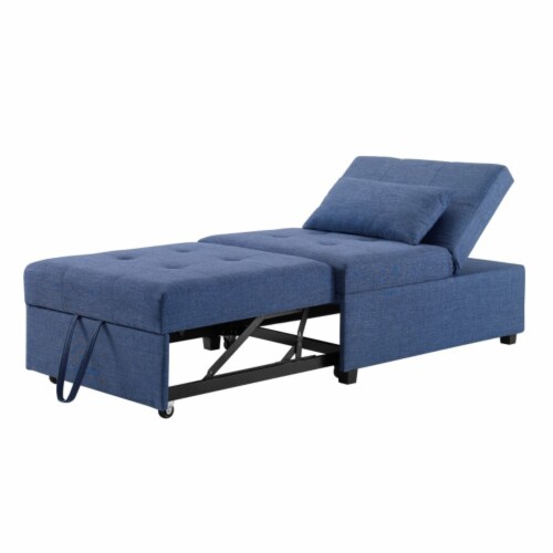 Linon Boone Upholstered Convertible Sofa Bed in Blue Perspective: front