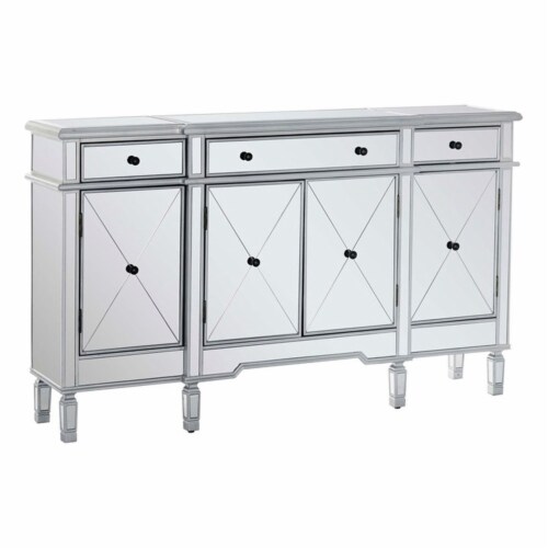 Linon Tally Mirrored Wood Console in Silver Perspective: front