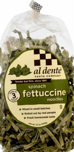 Al Dente Spinach Fettuccine Noodles Perspective: front